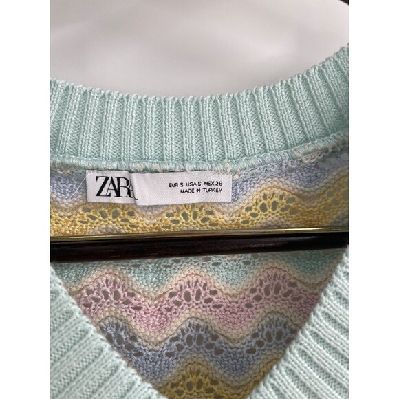 Zara Womens S Pastel Knit Sleeveless Sweater Vest Scallop Crochet Light Academia - Picture 3 of 7